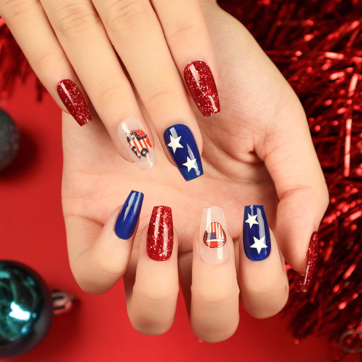 Stars & Stripes Ballet patriotic press-on nails