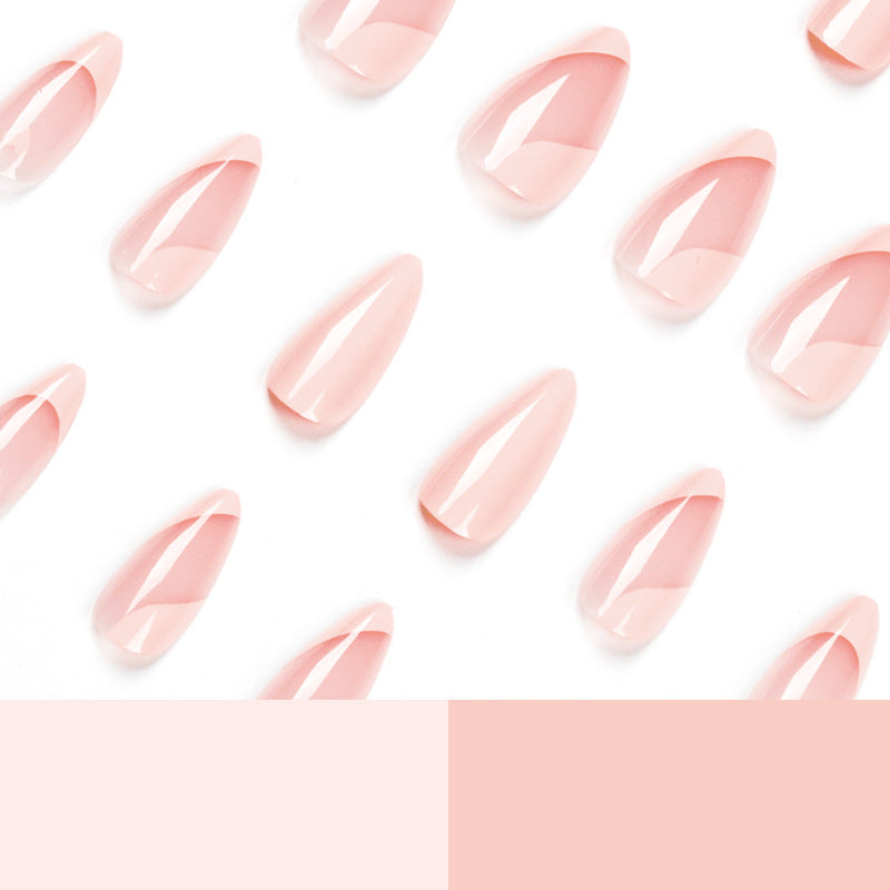 Pink Heart French short almond press-on nails