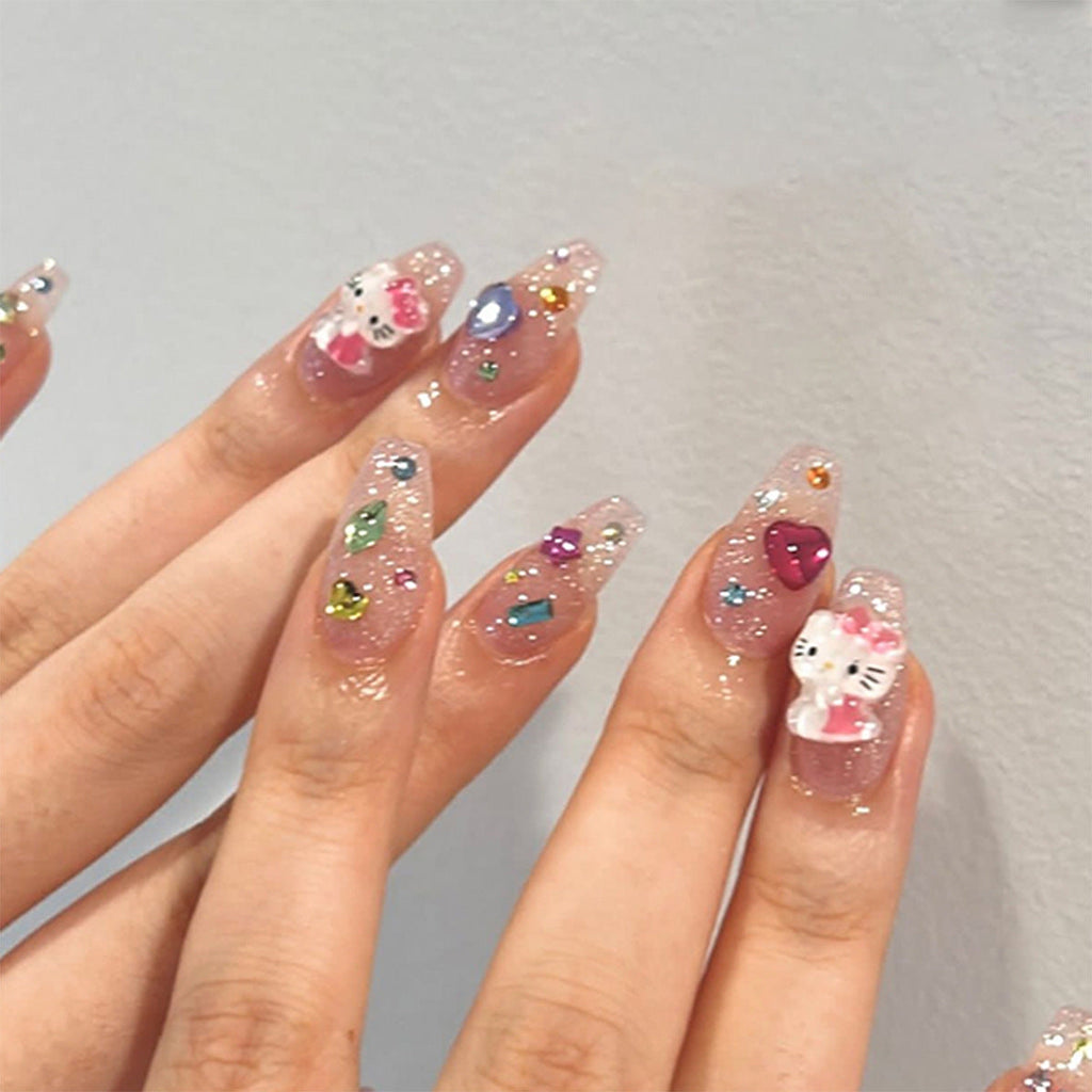 Gemstone Ballet short rhinestone press-on nails