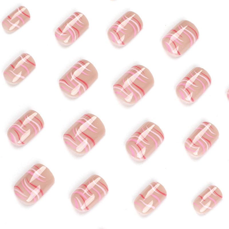 Pink Red Ripple short press-on nails