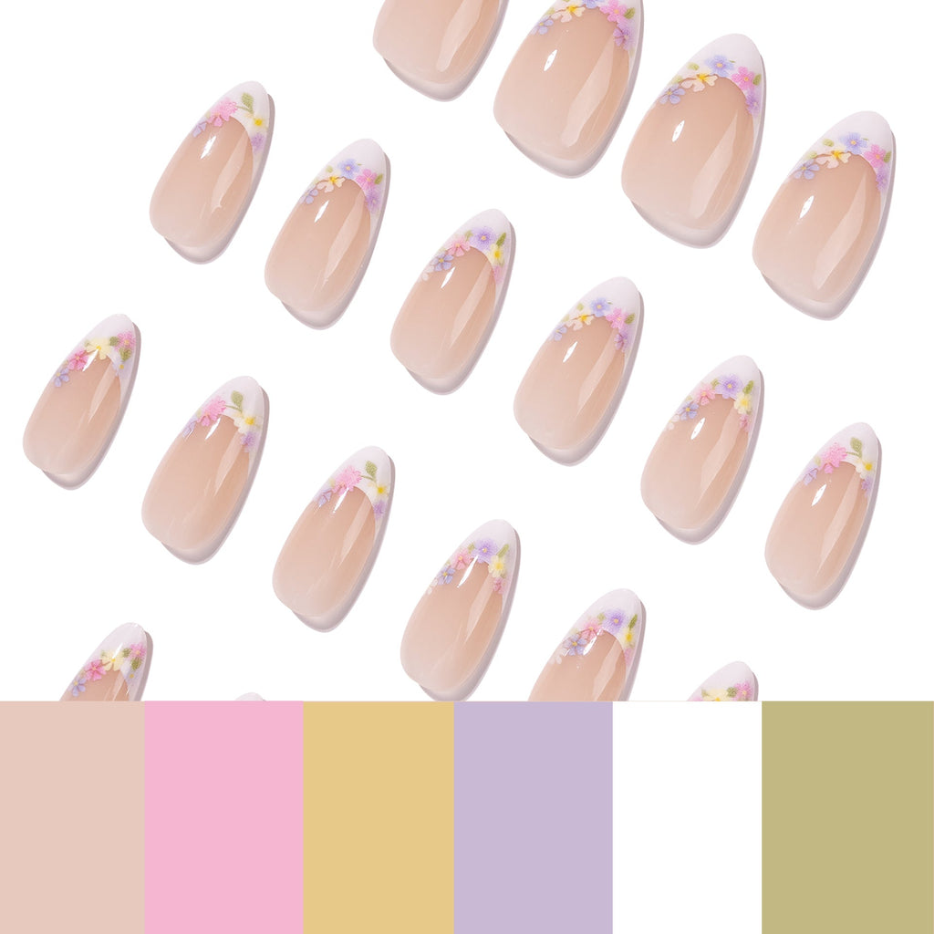 Pastel Floral French stiletto press-on nails