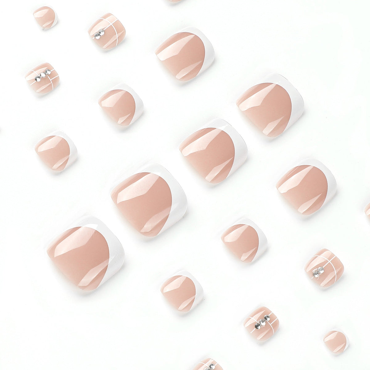 Crystal White French press-on toenails