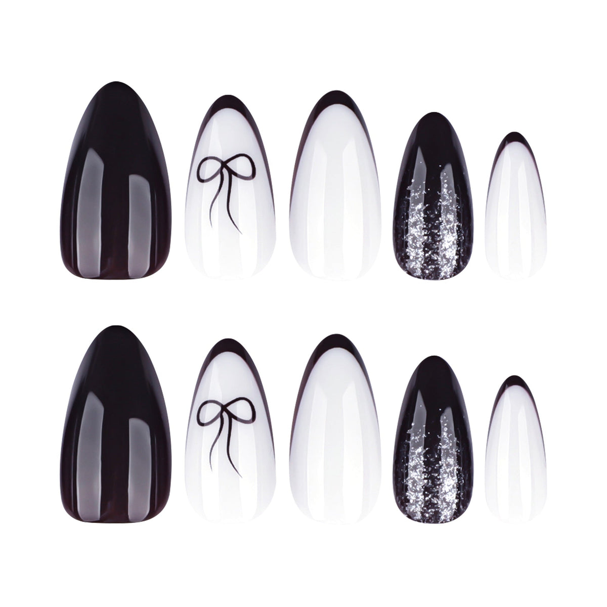 Black and White Bow Accent glossy press-on nails