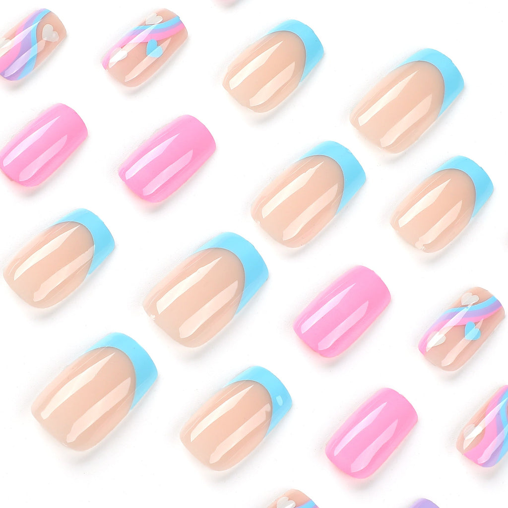 Blue Violet Wave heart press-on nails