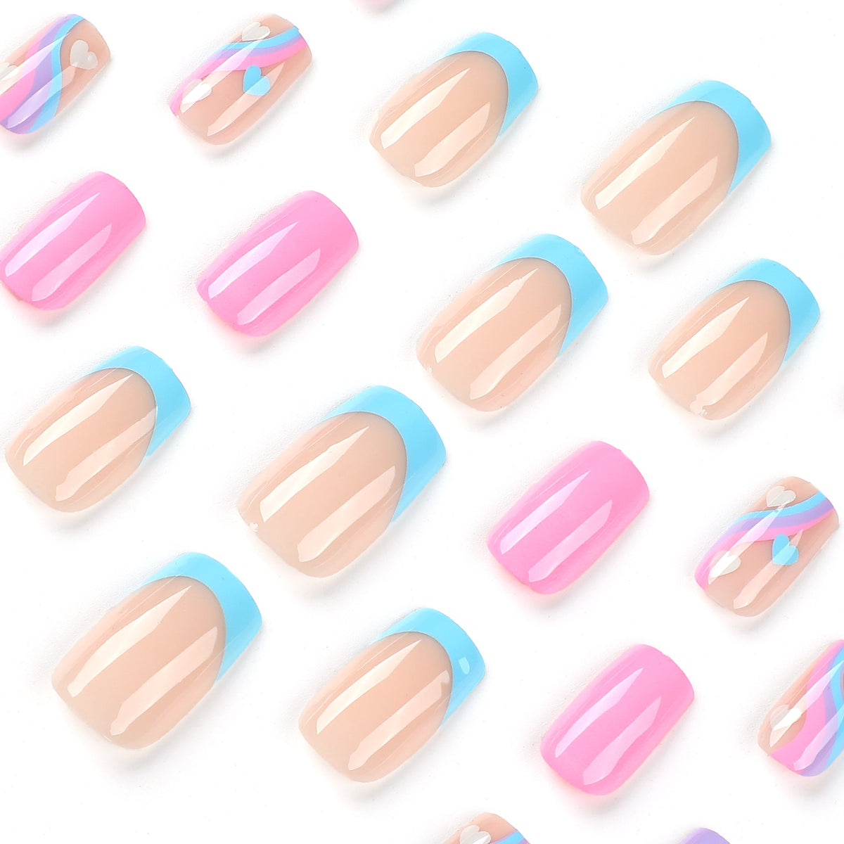 Blue Violet Wave heart press-on nails