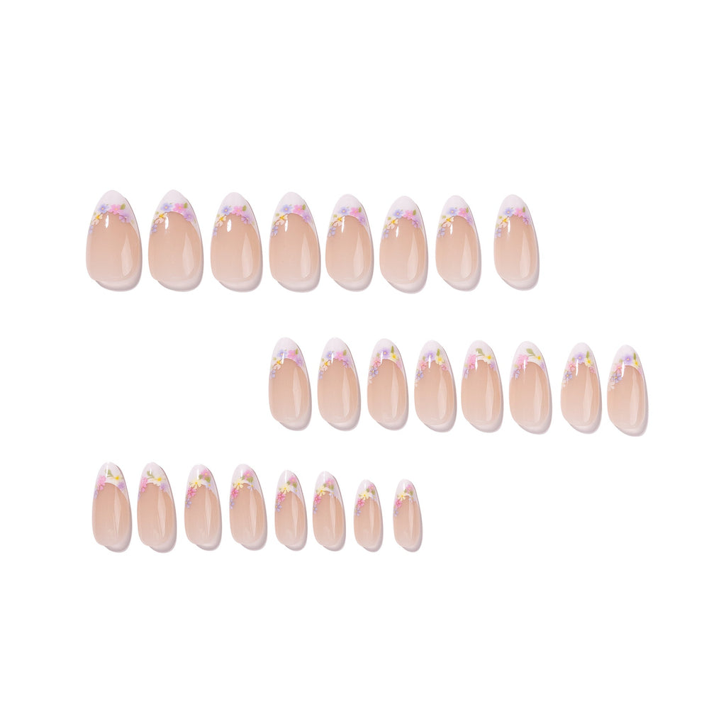 Pastel Floral French stiletto press-on nails