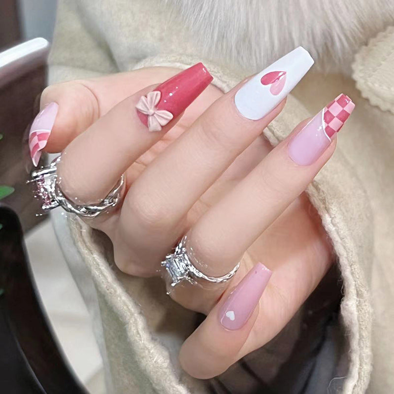 Grapefruit Plaid red press-on nails