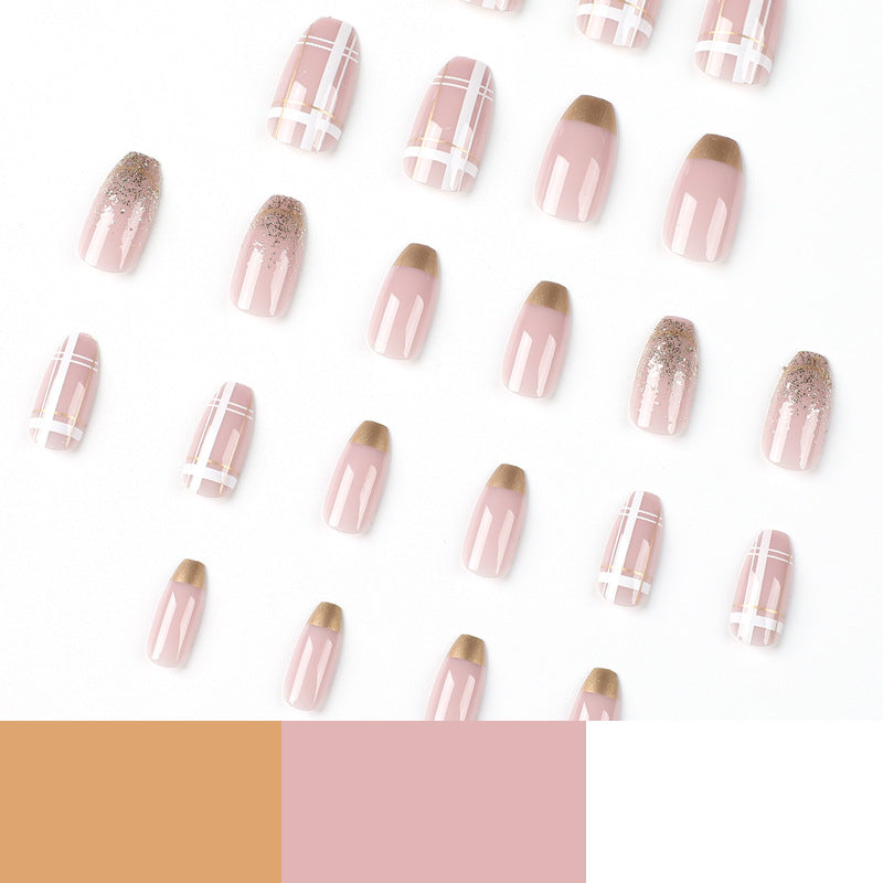 Gilded Plaid French gold foil press-on nails
