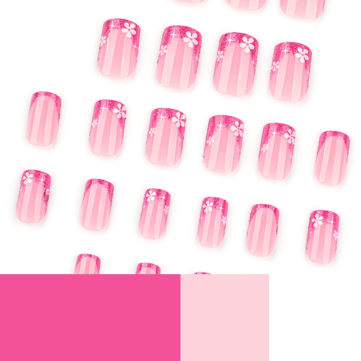 Rose Glitter French short square press-on nails