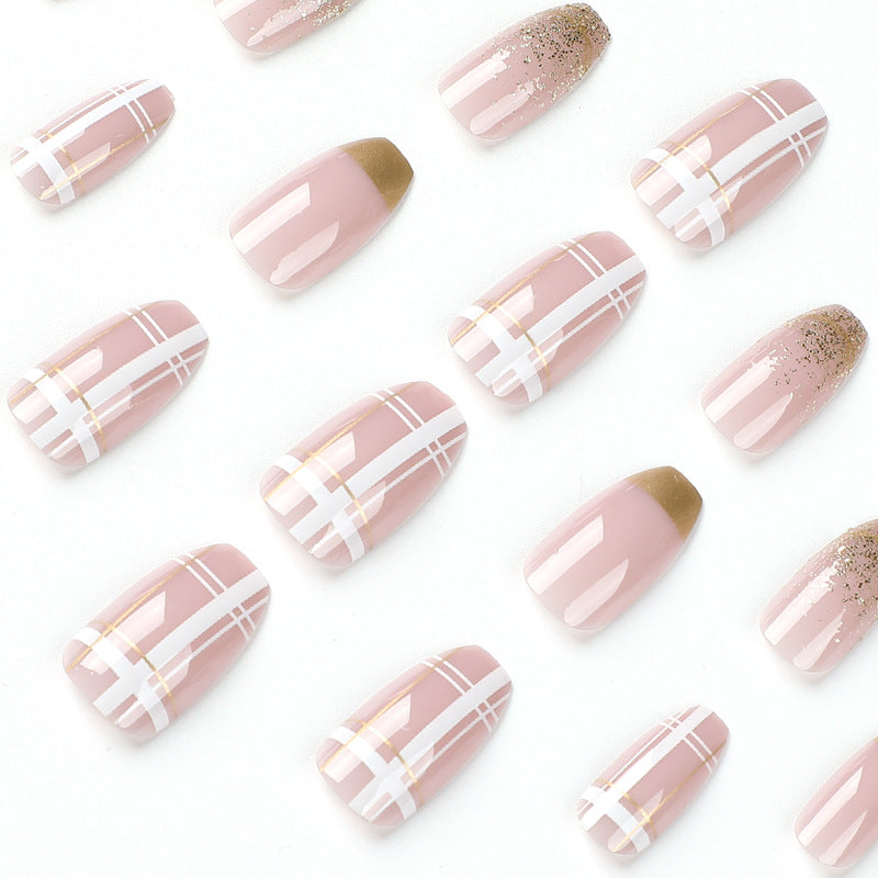 Gilded Plaid French gold foil press-on nails