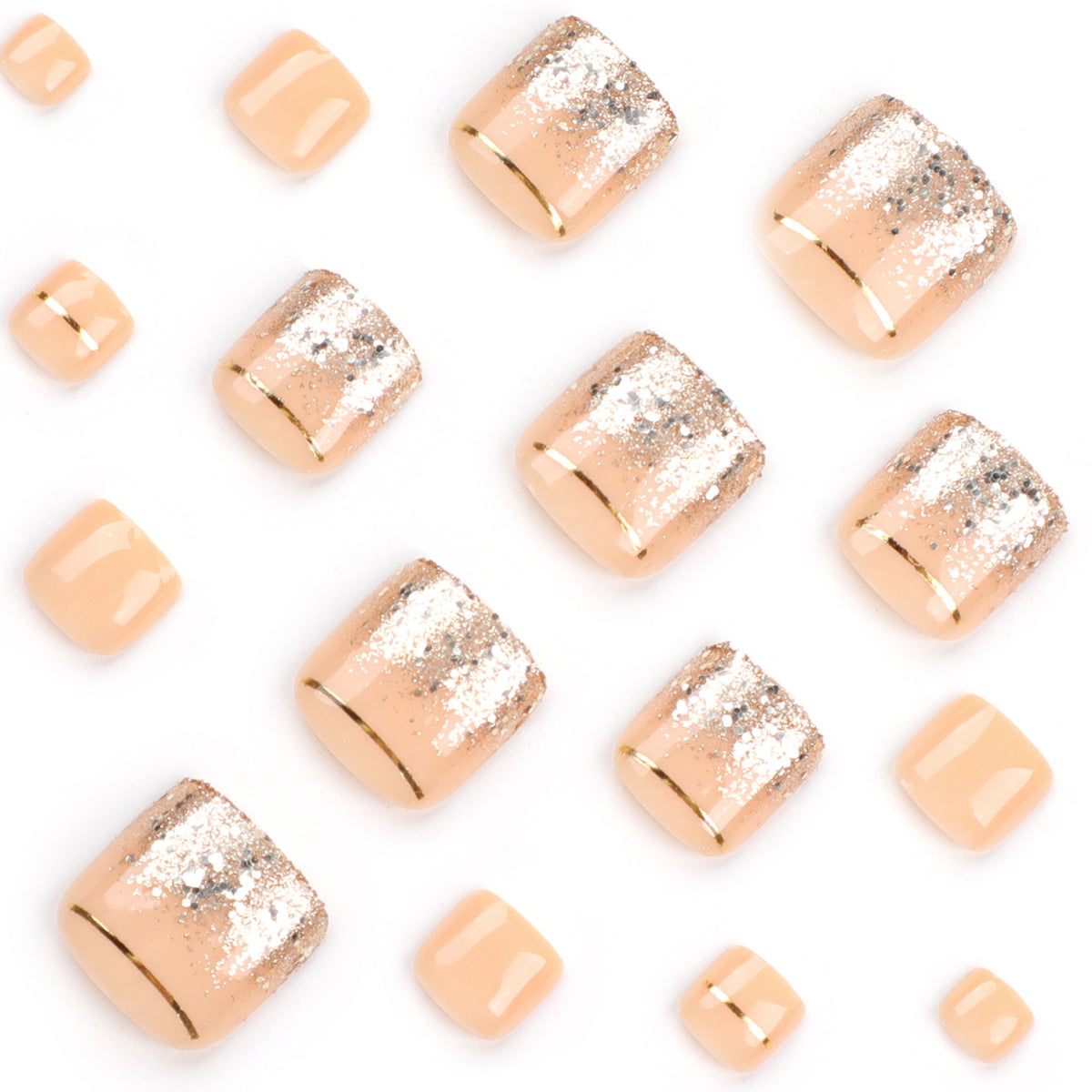 Champagne Line Glow press-on toenails