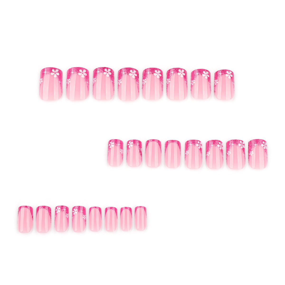 Rose Glitter French short square press-on nails