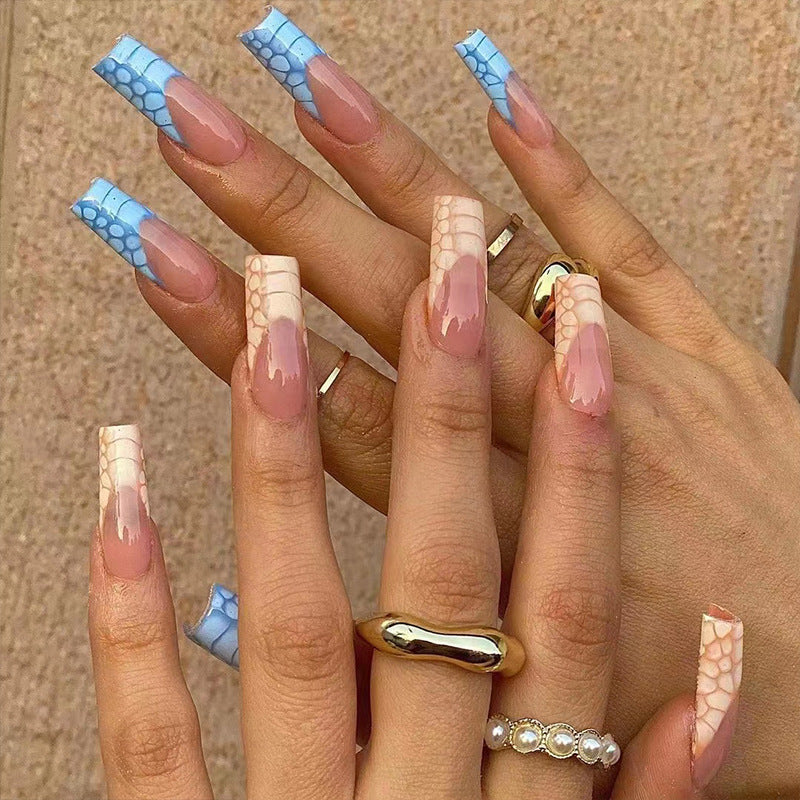 Blue Croc Contrast blue and yellow press-on nails