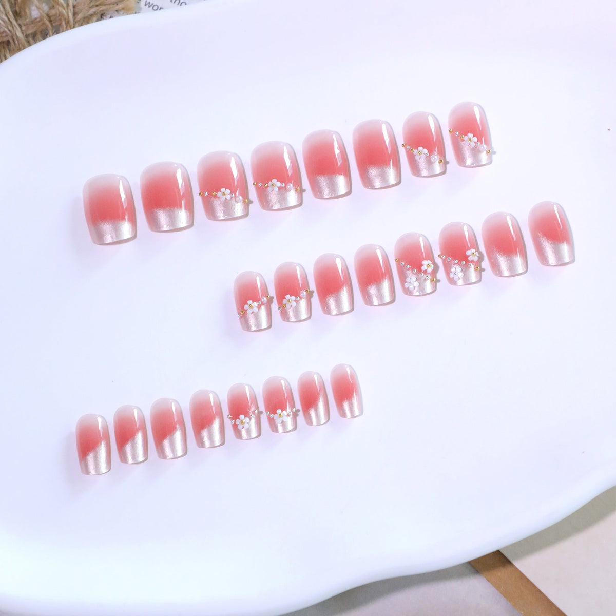 Pearl Blush French short square press-on nails