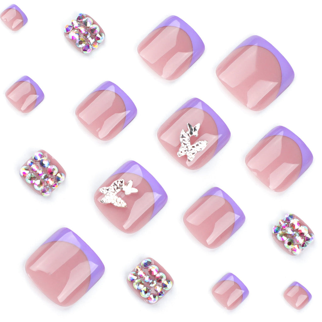 Purple Butterfly Crystal press-on toenails
