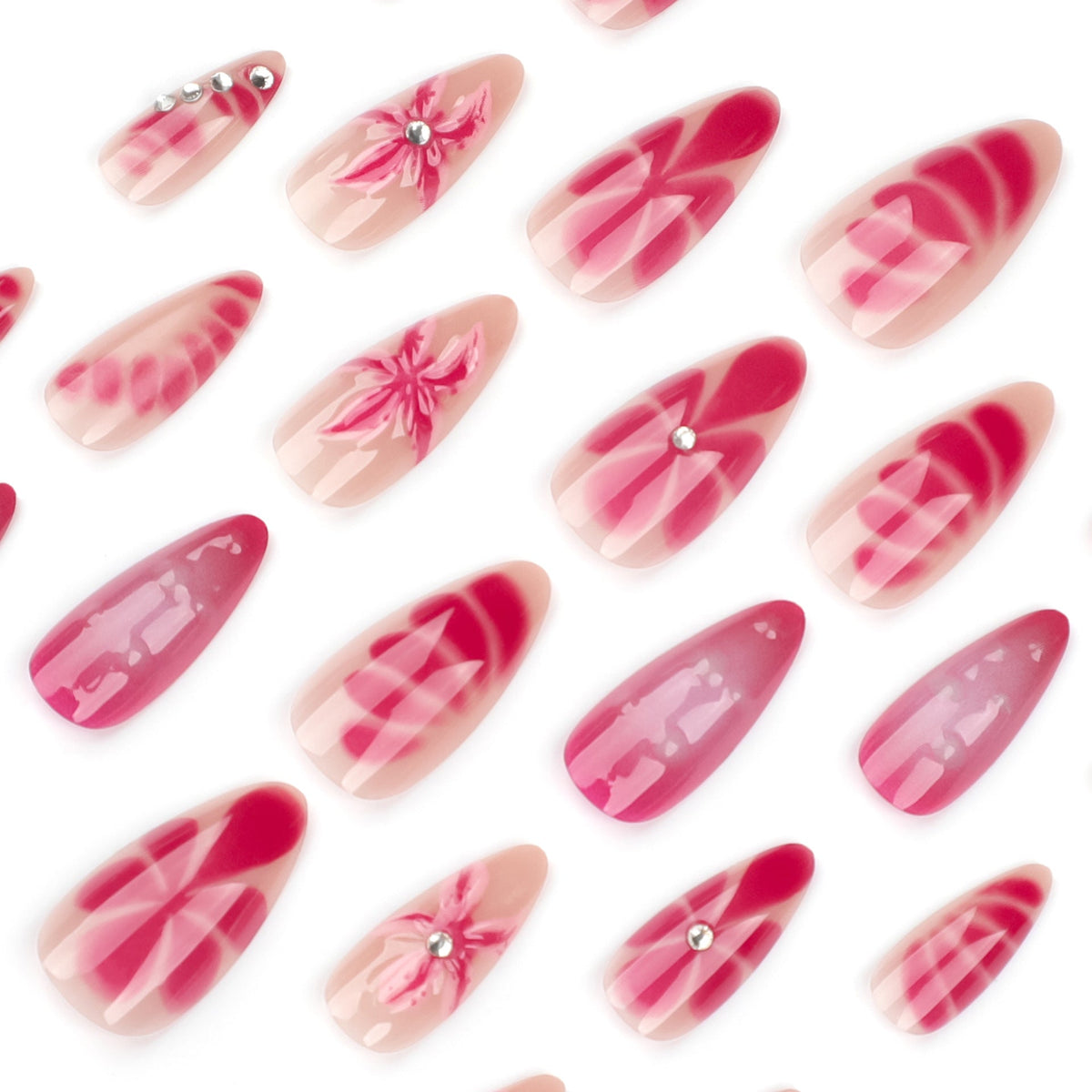 Crystal Accent 3D rhinestone press-on nails