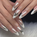 Silver Star French rhinestone press-on nails