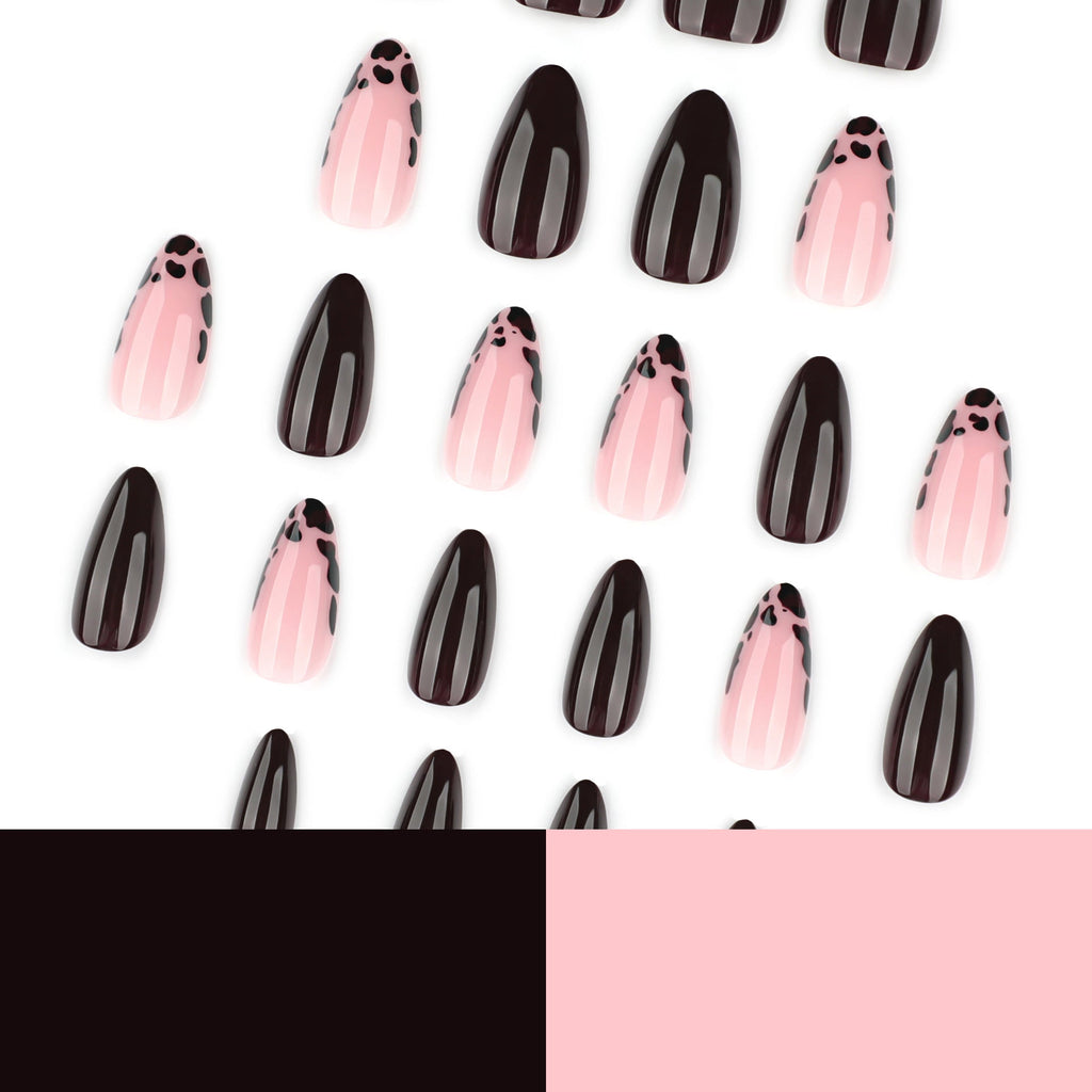 Pink Cow Print glossy almond press-on nails