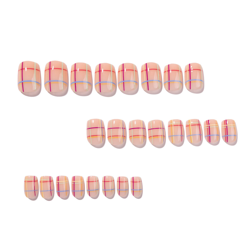 Pastel Plaid short square press-on nails