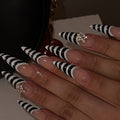 Zebra Star Rhinestone long pointed press-on nails