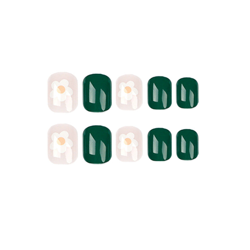 Green Blossom floral press-on nails