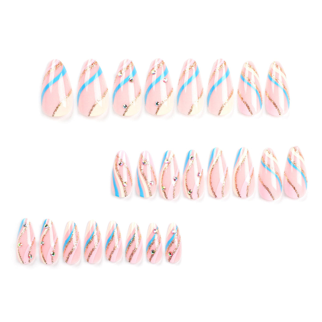Gilded Stripe glitter almond press-on nails