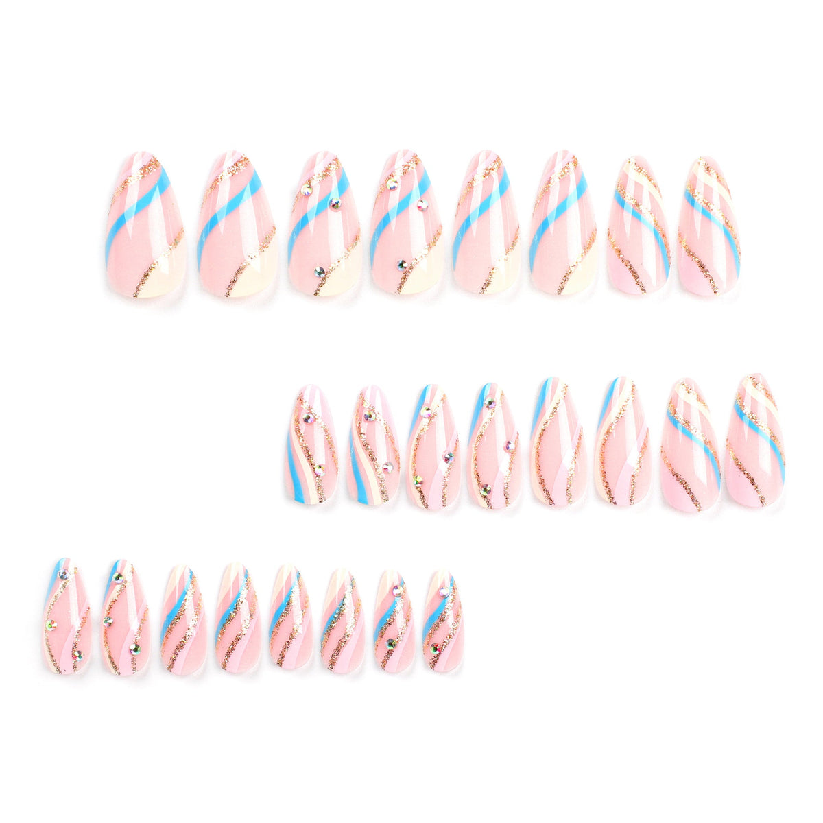 Gilded Stripe glitter almond press-on nails