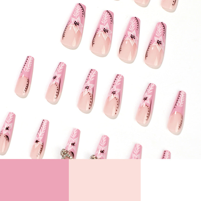 Pink Mosaic Heart rhinestone long press-on nails