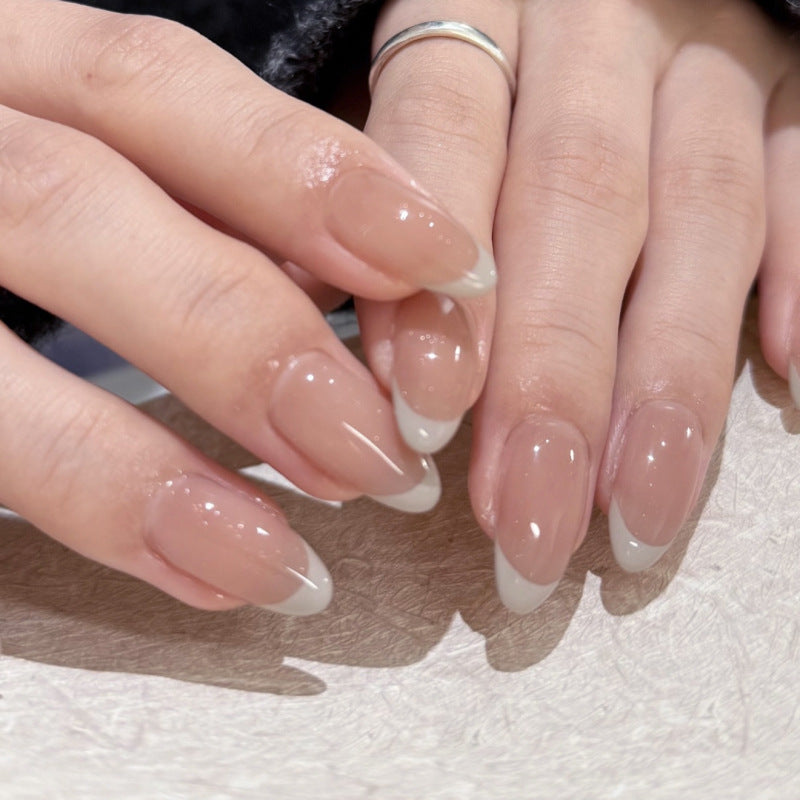 Classic White French medium almond press-on nails