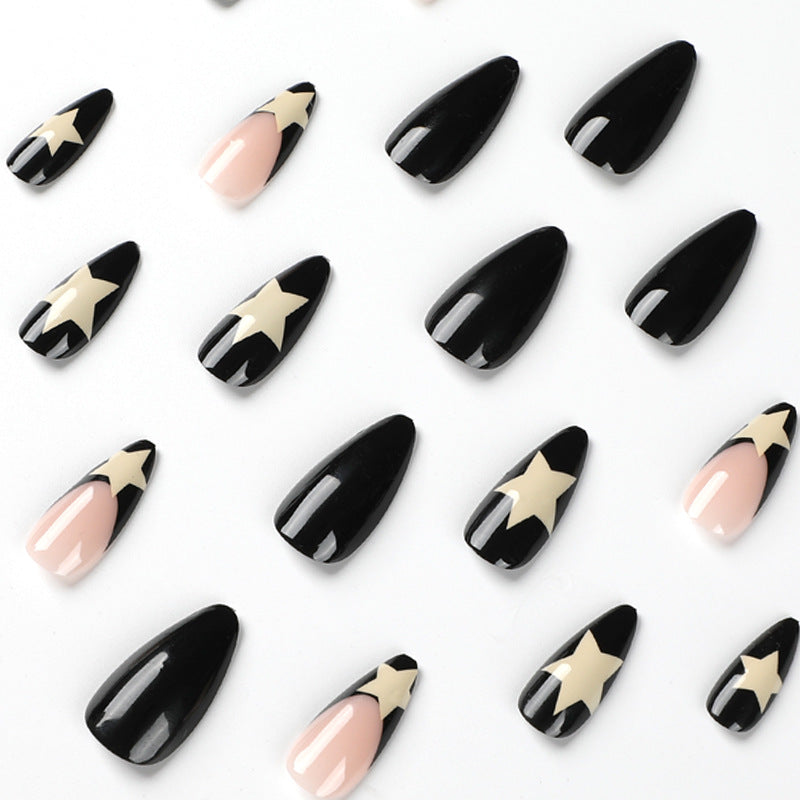 Noir Star French medium-long press-on nails