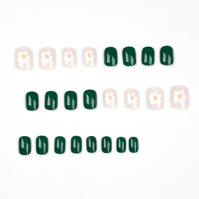 Green Blossom floral press-on nails