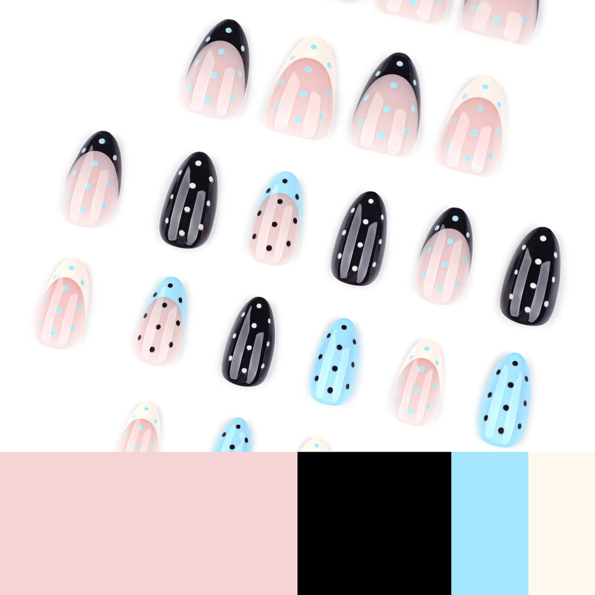 Polka Dot French almond press-on nails