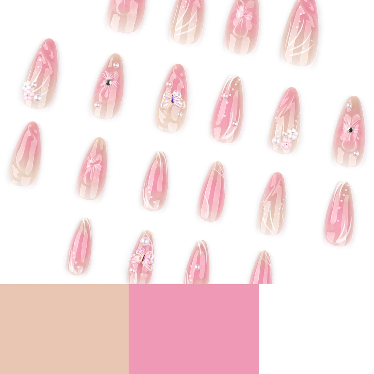 Blush Blossom Almond 3D short press-on nails