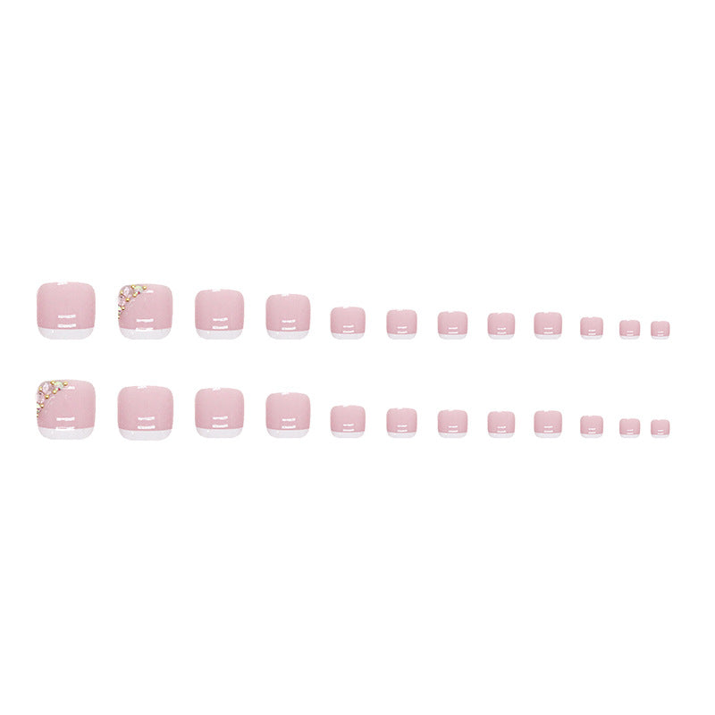 Blush Crystal French pink press-on toenails