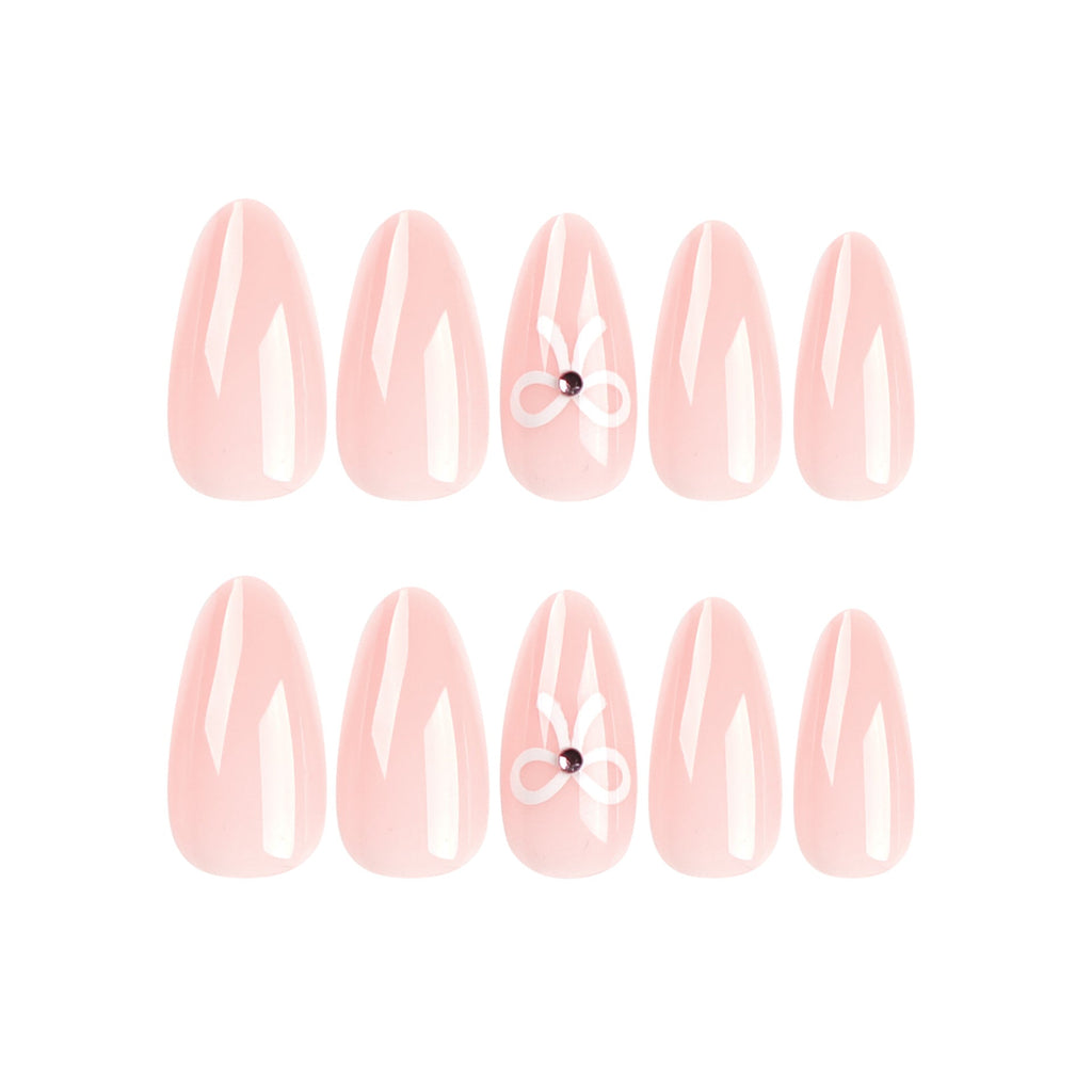 Ivory Bow short nude press-on nails
