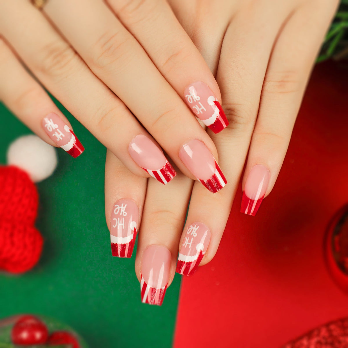 Holiday French Christmas press-on nails
