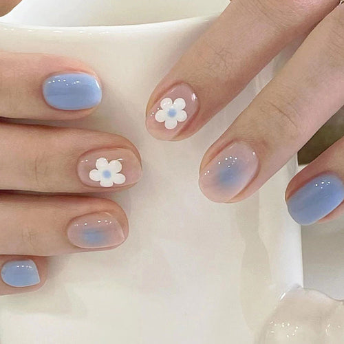 Blue Blossom Blush baby blue floral press-on nails