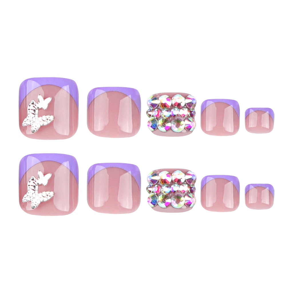Purple Butterfly Crystal press-on toenails