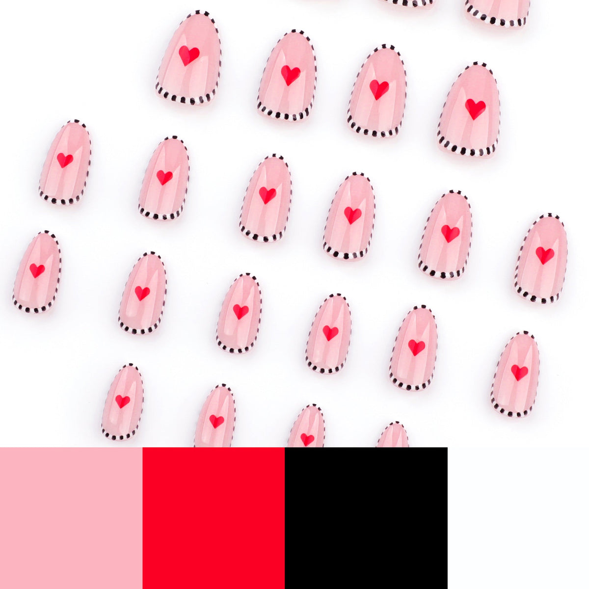 Monochrome Heart Stripe short almond press-on nails