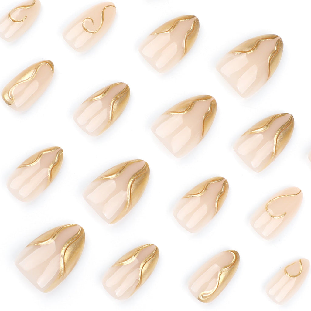 Gilded Abstract Almond 3D gold short almond press-on nails