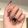 Gilded Noir Bow French black and gold press-on nails