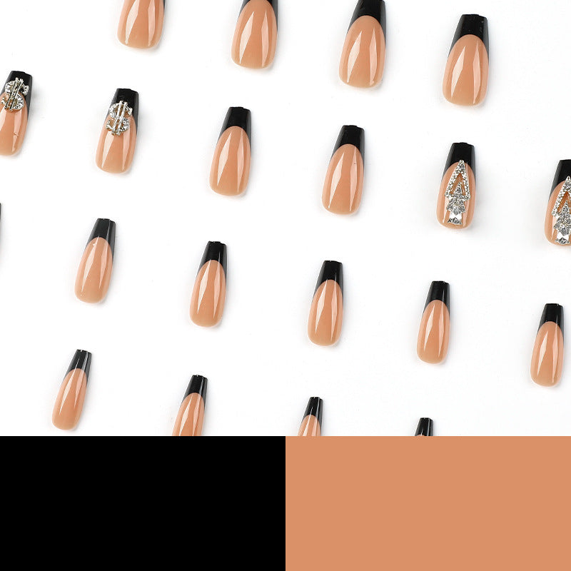 Money Noir French almond 3D rhinestone press-on nails