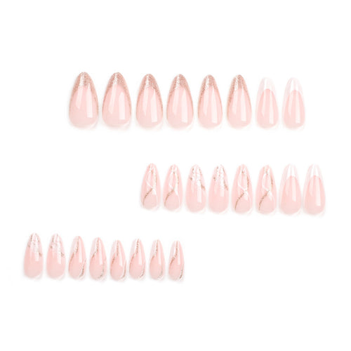 Blush Marble Glow almond press-on nails