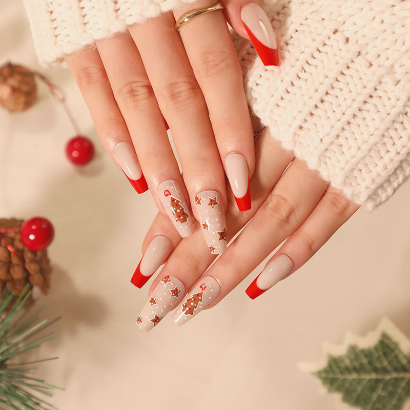 Holiday Star French red Christmas press-on nails