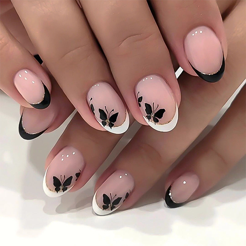 Butterfly French short round press-on nails