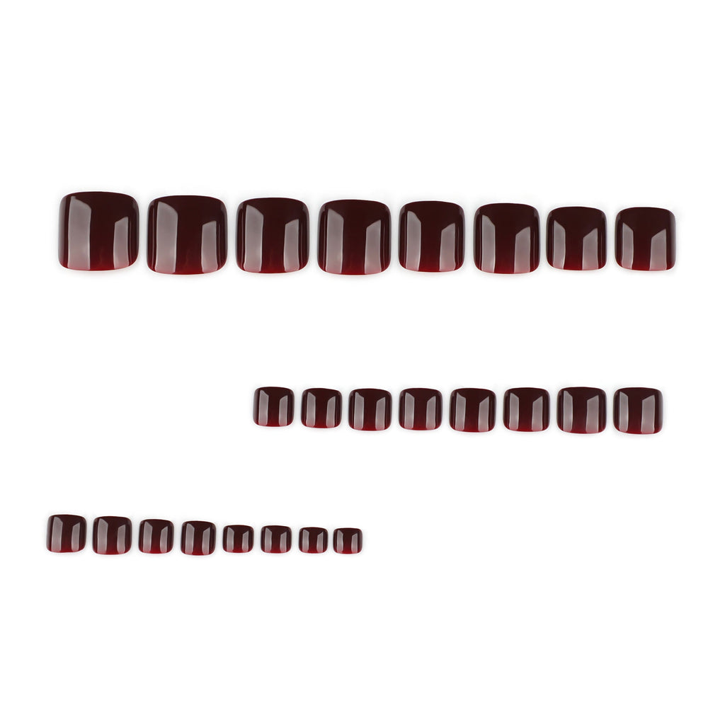 Burgundy Luxe glossy press-on toenails