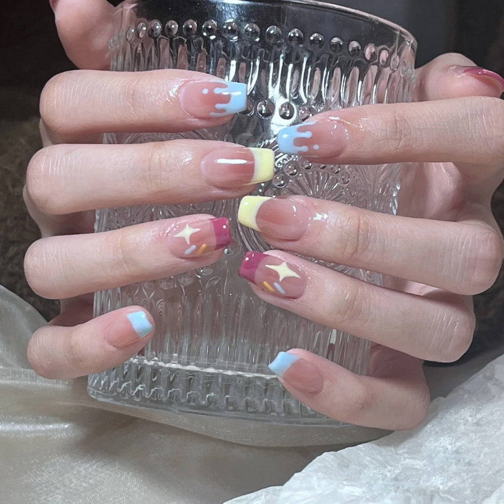 Pastel Star Heart French press-on nails