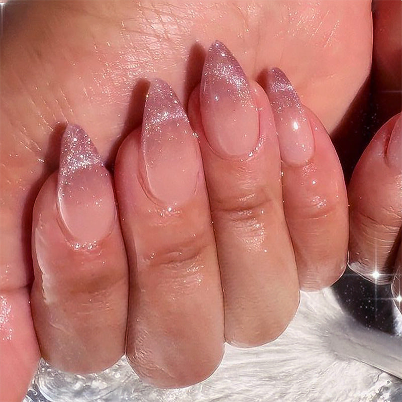 Orchid Cat Eye French pink and purple short almond press-on nails