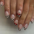 Cherry Leopard French long almond press-on nails