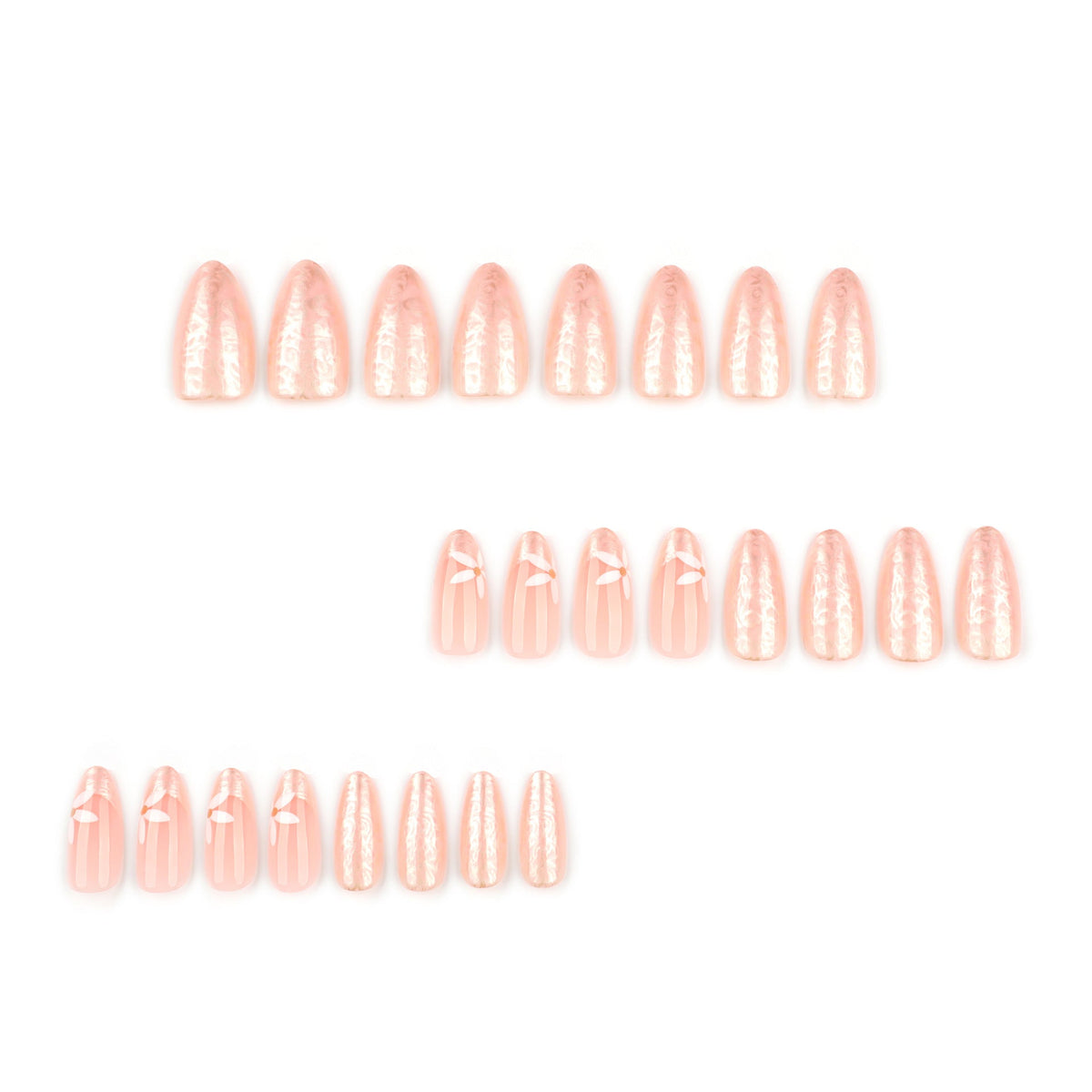 White Summer Blossom almond press-on nails, alternate view 2